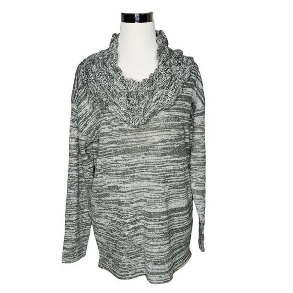 DESIGN365 Heathred Gray Open Cowl Neck Long Sleeve Warm Soft Sweater Size Large - Picture 2 of 9